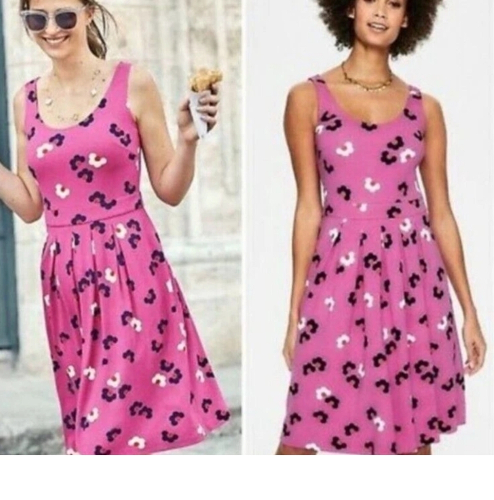 Boden Joanna Ponte Dress Knit Sleeveless Fit Flare Tickled Pink Daisy Dress 4